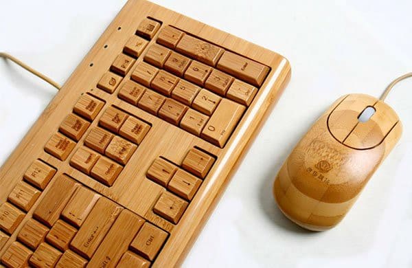 mouse y teclado de bambu