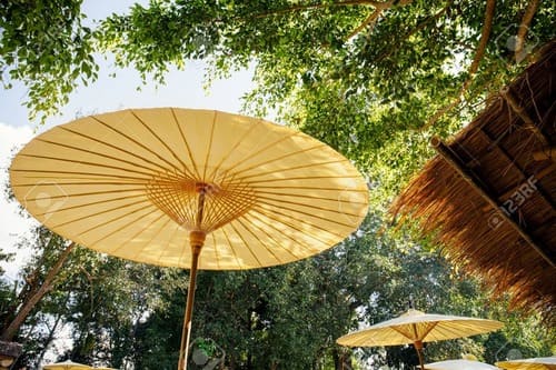 Sombrilla de bambú jardín